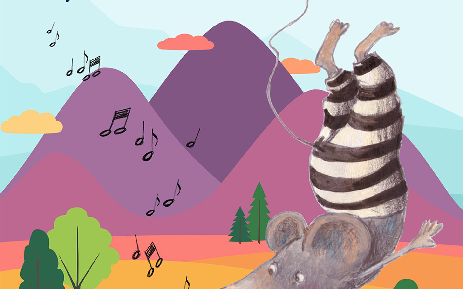 Buchstart Maskottchen Mio Maus macht einen Handstand auf einem Buch